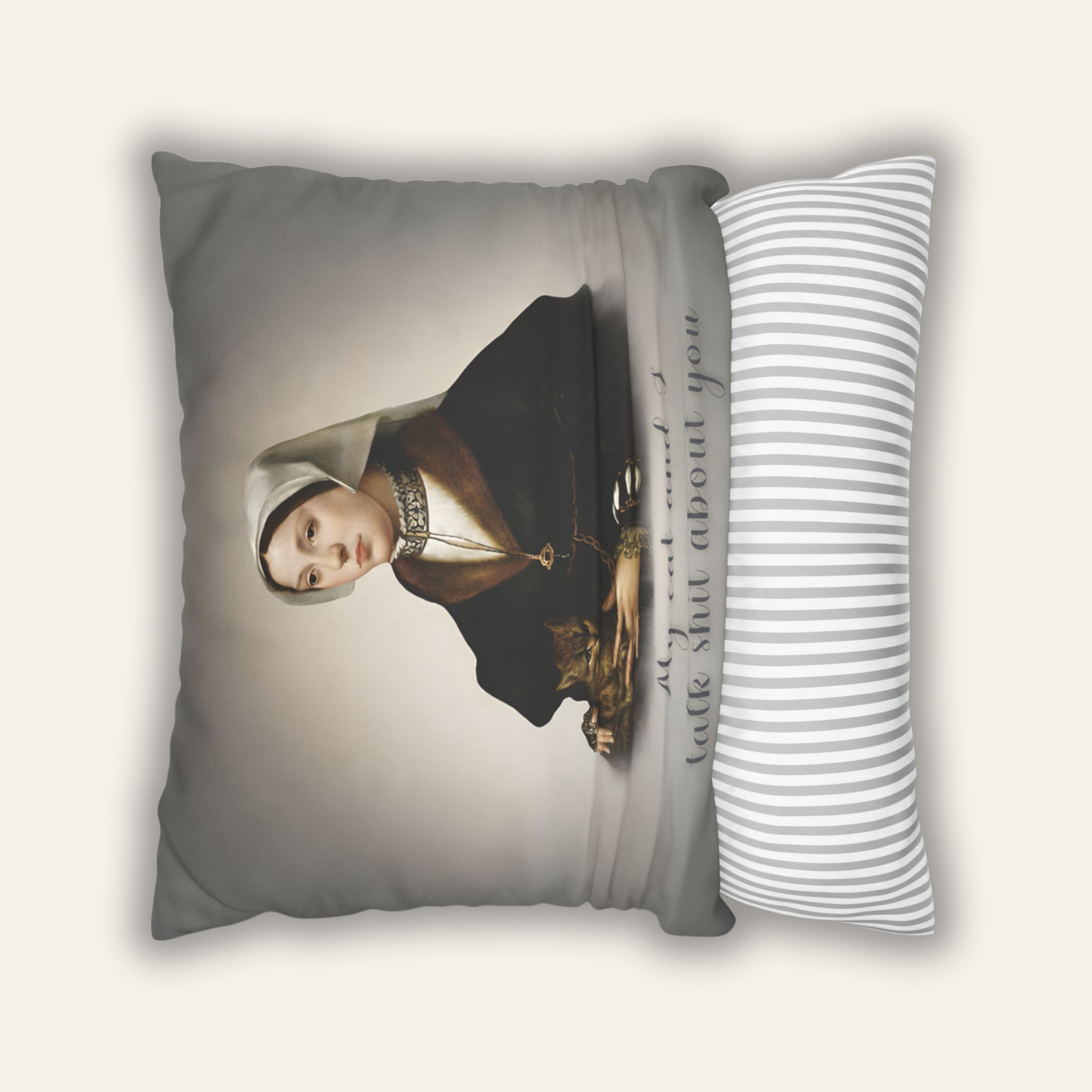 My Cat and I Talk Shit About You — Vintage Portrait Pillow Cover
