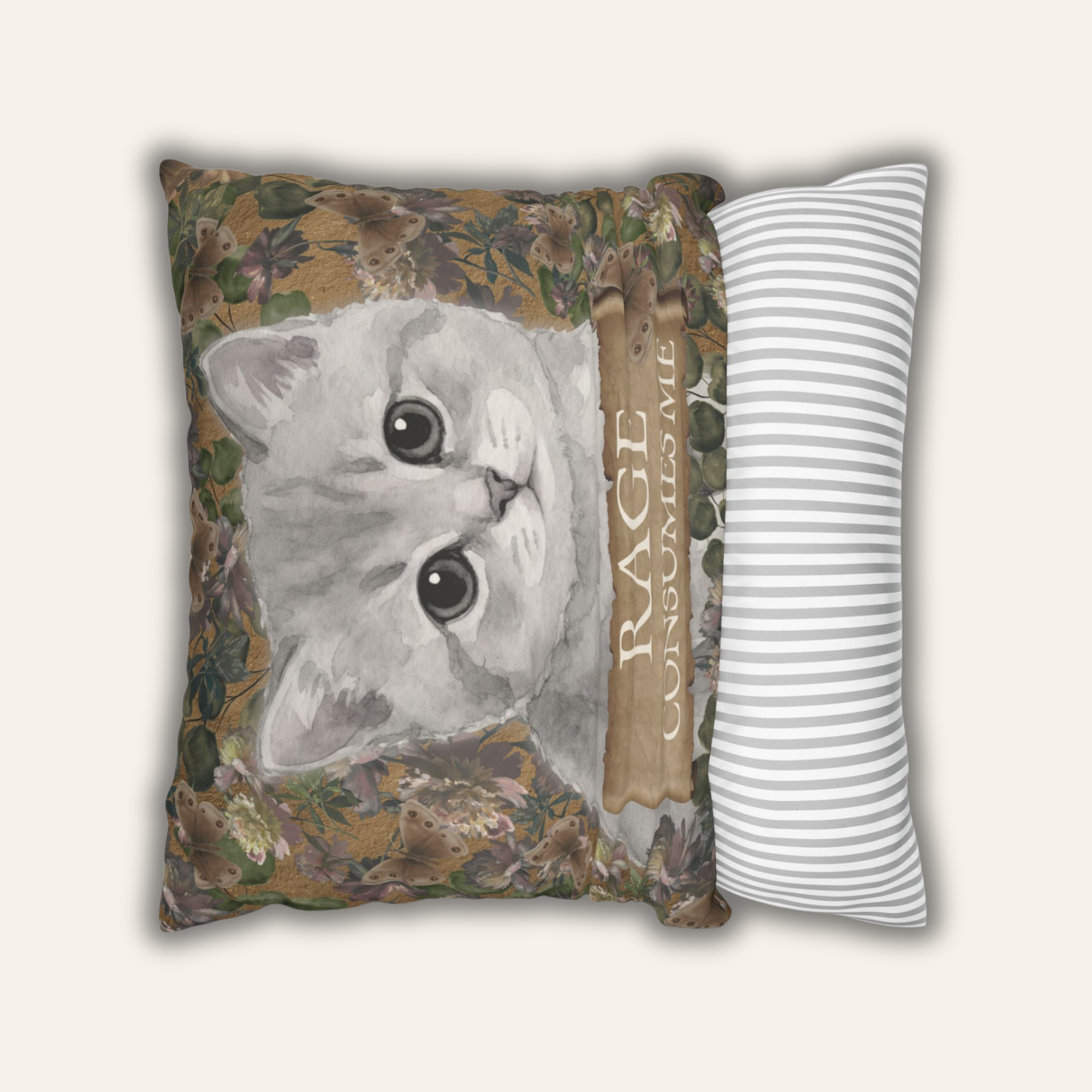 Rage Consumes Me — Dark Academia Cat Pillow Cover