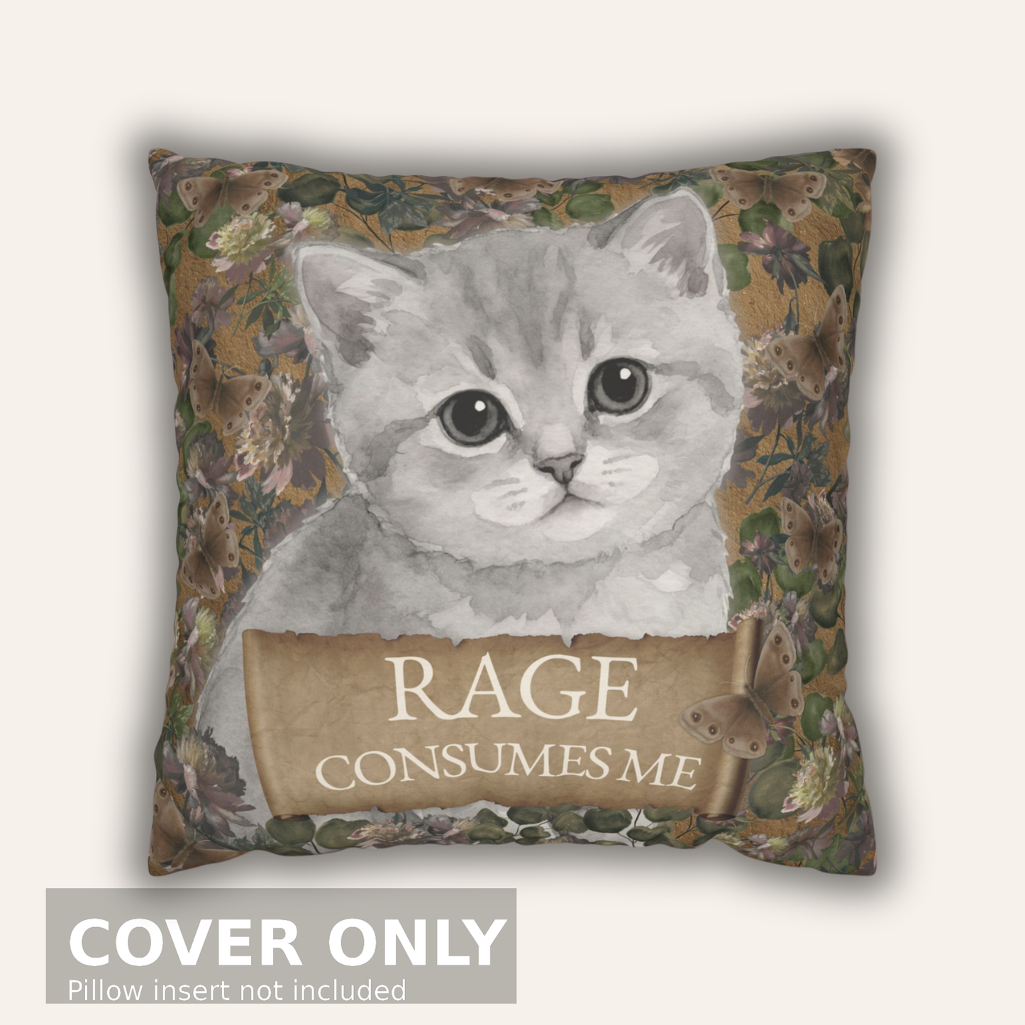 Rage Consumes Me — Dark Academia Cat Pillow Cover