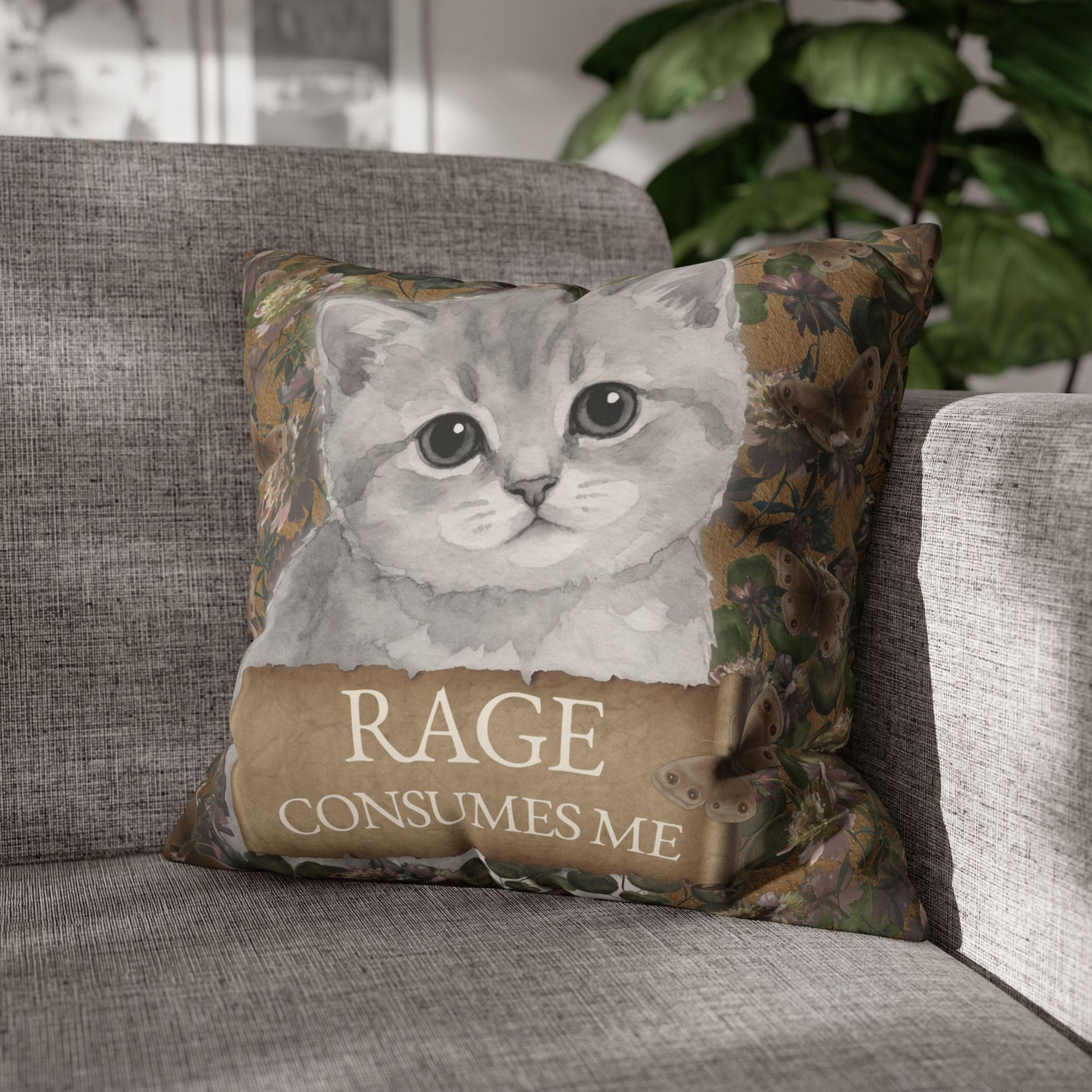 Rage Consumes Me — Dark Academia Cat Pillow Cover